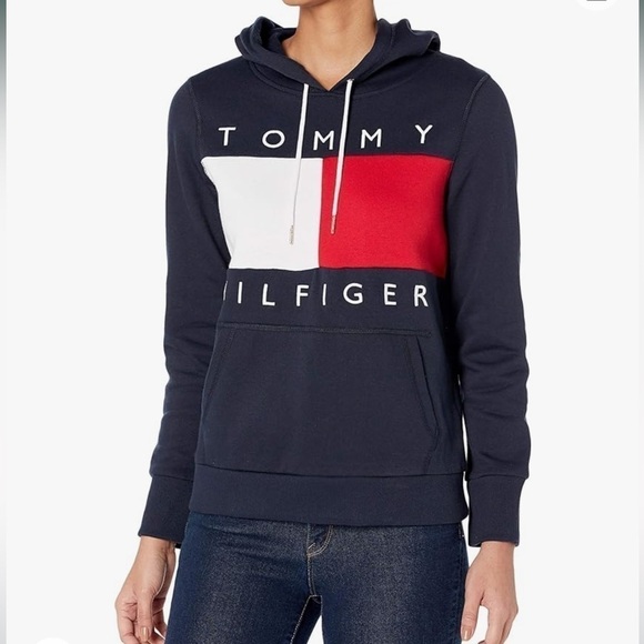 Tommy Hilfiger Color Block Hooded Sweatshirt Size Large - Picture 1 of 11